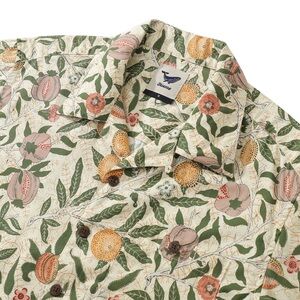 Yiume Men’s William Morris Designer‎ Hawaiian Shirt Pomegranate Tencel Size 3XL